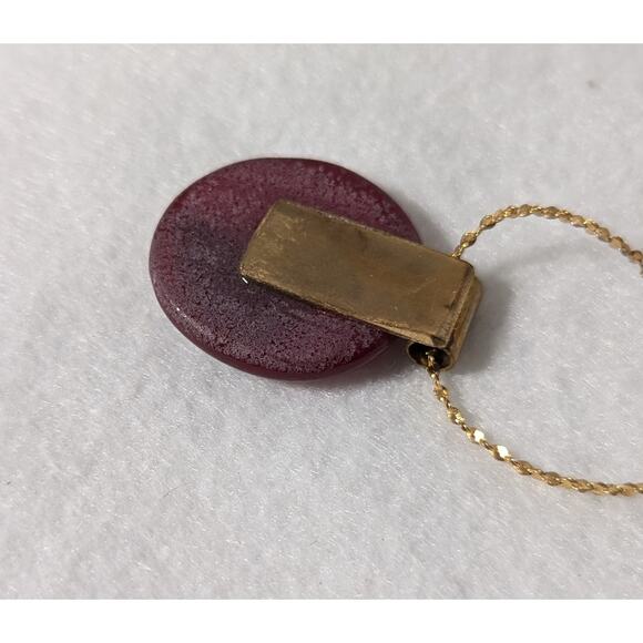 Wine color fused glass pendant and  23"GP chain.Bail is brass Artisan/Handmade - Picture 3 of 7